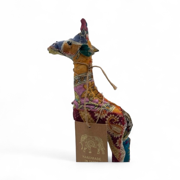 Handmade Indian Sari Fabric Wrapped Giraffe Figurine ‘14 Boho Folk Art Sculpture - Picture 5 of 7